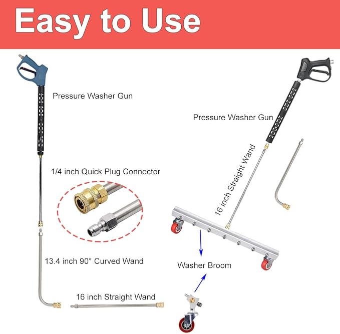 25 inch Water Broom Pressure Washer Surface Cleaner 4000 Psi Power Broom Sweeper with 7 Nozzles 2 Extension Wand for Concrete Driveway Sidewalk Deck, Roof Floor Cleaning