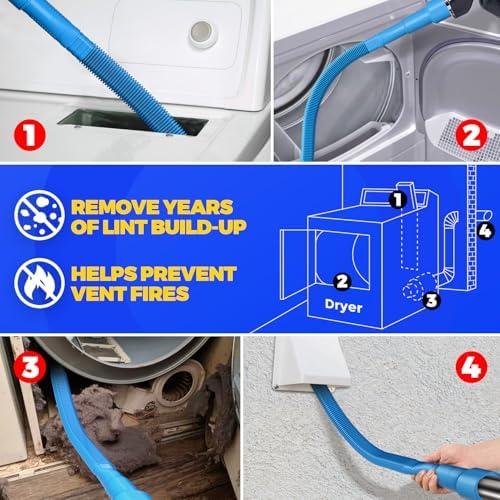 Holikme Dryer Vent Cleaner Kit 2Pack - Lint Vacuum Attachment & Brush | Blue Dryer Vent Vacuum Hose Attachment & Brush Reach Deep Traps - Remove Hidden Lint, Speed Drying & Reduce Fire Risk - Image 4