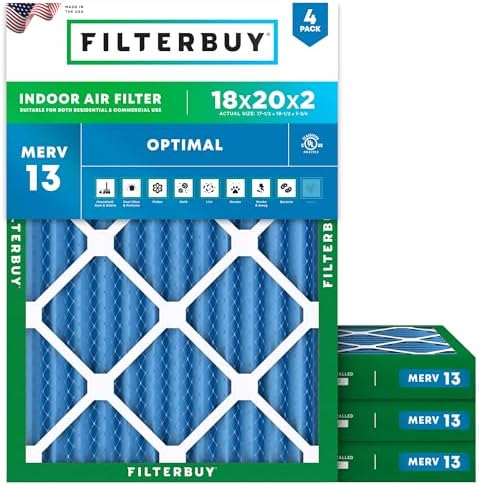 Filterbuy 18x20x2 Air Filter MERV 13 Smoke & Allergy Defense (4-Pack) by Filterbuy