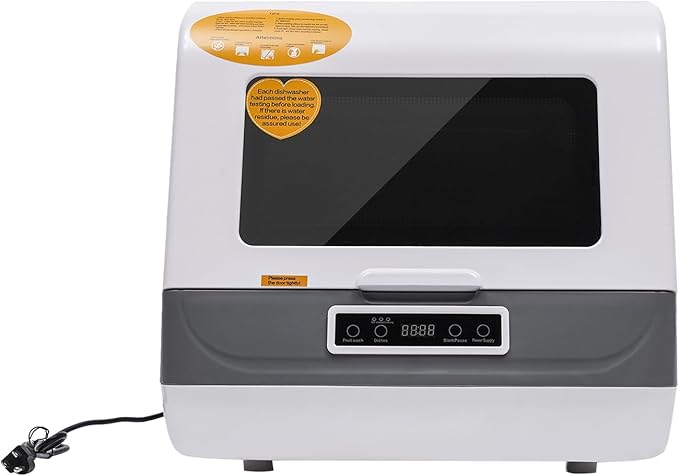 Portable Countertop Dishwasher, 4 Washing Programs Mini Dishwasher 360° Rotating Spray Dish Washing Machine for Home, Apartments & RV, Vegetables & Fruits, Fast/Standard/Strong (White)