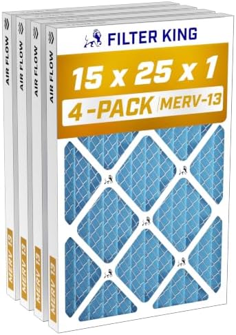 Filter King 15x25x1 Air Filter MERV 13, AC Furnace Filters (4-Pack) by FilterKing