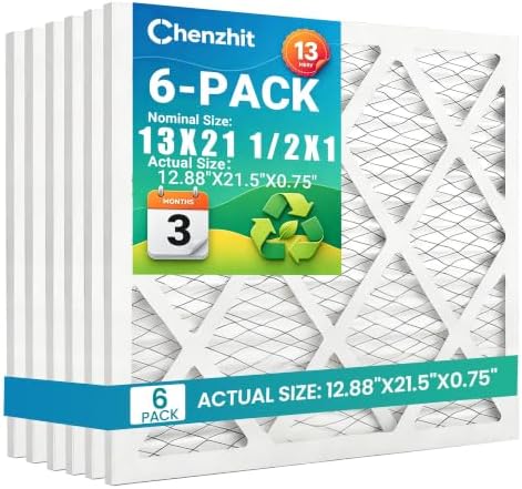 (6 Pack) 13x21 1/2x1 Air Filter, MPR 1900 & FPR 10, MERV 13 Pleated Air Filter (Actual Size: 12.88x21.5x0.75 inch) by Chenzhit