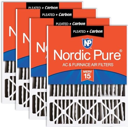 Nordic Pure 20x25x5 Pleated MERV 15 Plus Carbon Air Filters 4 Pack by NordicPure
