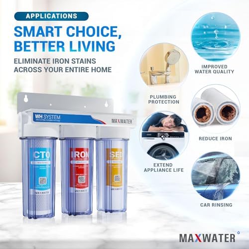 Max Water 3 Stage Water Filtration System for Whole House - Sediment+Iron Manganese+CTO Post Carbon-3/4" Inlet/Outlet-Model : WH-SC9 - Image 5