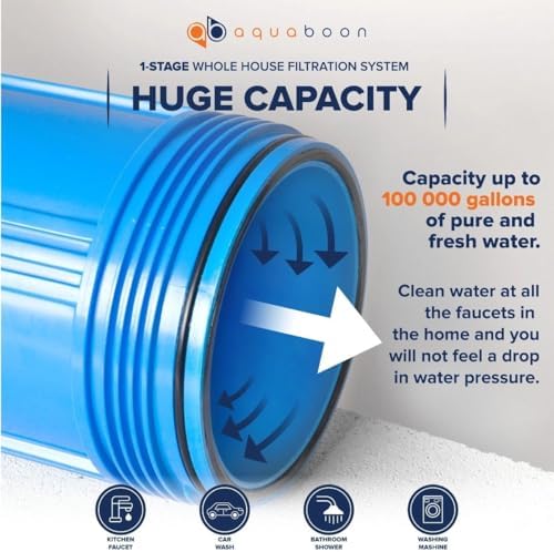 Aquaboon Whole House Water Filter System for Well Water with 5 Micron 10x4.5 Carbon Block Chlorine Reduction Cartrige | NSF Certified, Pressure Gauges & Releas, Wrench, Bracket 1" NPT - Image 6