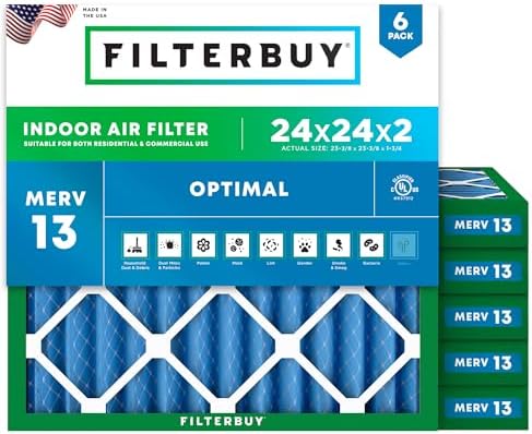Filterbuy 24x24x2 Air Filter MERV 13 Smoke & Allergy Defense (6-Pack) by Filterbuy