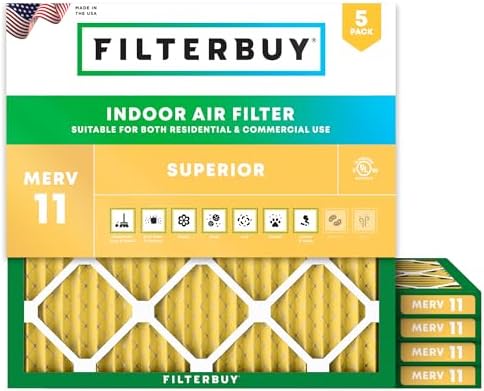 Filterbuy 14x14x1 Air Filter MERV 11 Pet & Allergy Defense (5-Pack) by Filterbuy