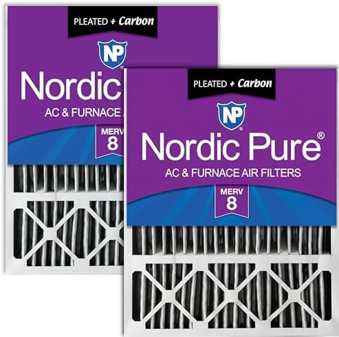 Nordic Pure 20x25x5 Pleated MERV 8 Plus Carbon Air Filters 2 Pack by NordicPure