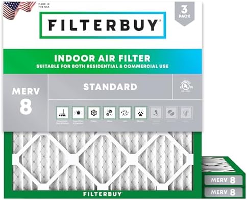 Filterbuy 14x14x1 Air Filter MERV 8 Dust & Allergy Defense (3-Pack) by Filterbuy