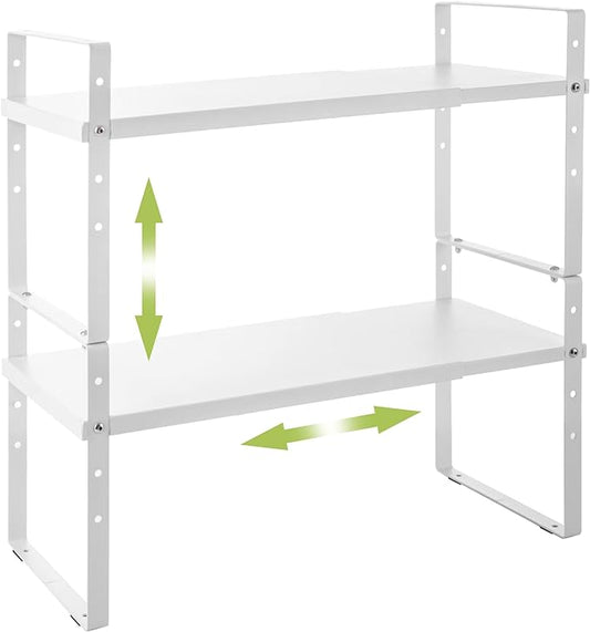 Expandable Cabinet Shelf Organizer Rack, Stackable Kitchen Counter Storage Shelves Stand, Adjustable Height Pantry Shelf Spice Rack