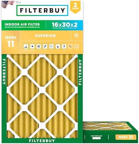 Filterbuy 16x30x2 Air Filter MERV 11 Pet & Allergy Defense (2-Pack) by Filterbuy