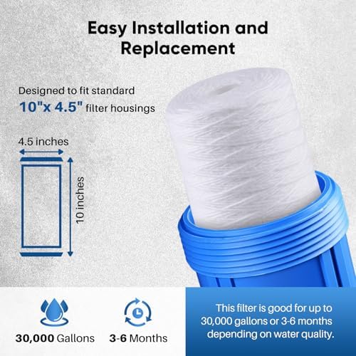 PUREPLUS 10 Micron 10 x 4.5 Whole House Water Filter for Well Water 2 Pack - Image 6