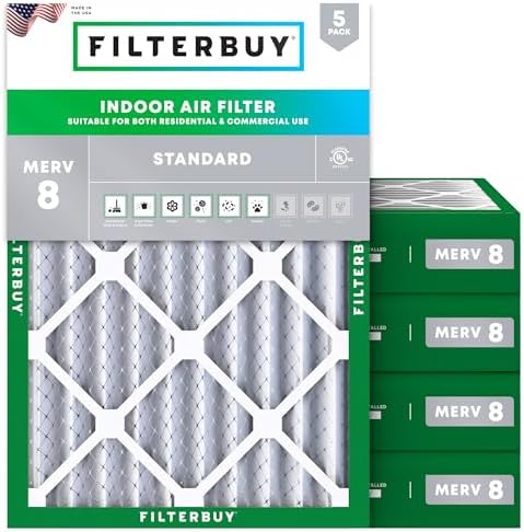 Filterbuy 20x24x4 Air Filter MERV 8 Dust & Allergy Defense (5-Pack) by Filterbuy