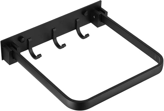 Wall Mounted Washbasin Storage Racks Foldable Bath Brush Hanging Holder with 3 Hooks for Kitchen Cleaning Tools Bath Supplies(Black) (Black)