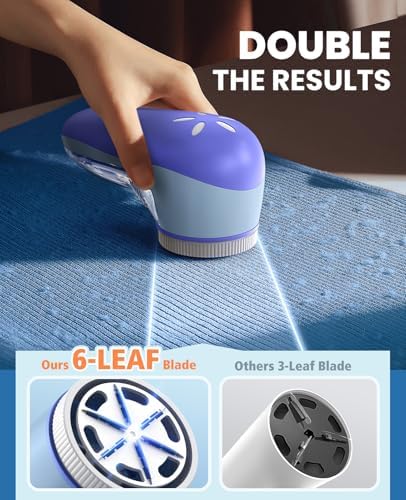 POPCHOSE Fabric Shaver, Lint Shaver with 6-Leaf Blade, Rechargeable | Lint Remover with Type-C Fast Charing Port, Sweater Defuzzer, Clothes Shaver for Couch, Furniture, Blanket, Remove Pilling - Image 2