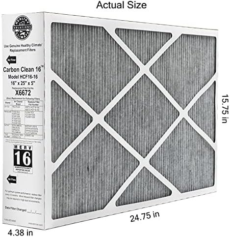 Lennox X6672 16x25x5 Healthy Climate Carbon-Clean MERV 16 Filter Bundle with Same Day Supply Filter Change Reminder Magnet (1-Pack) - Image 2