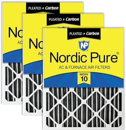 Nordic Pure 16x25x2 Pleated MERV 10 Plus Carbon Air Filters 3 Pack by NordicPure