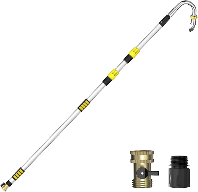 Gutter Cleaning Tools from The Ground, 24FT Reach Rain Cleaner with Bendable Wand and Quick Connect Adapter for Garden Hose