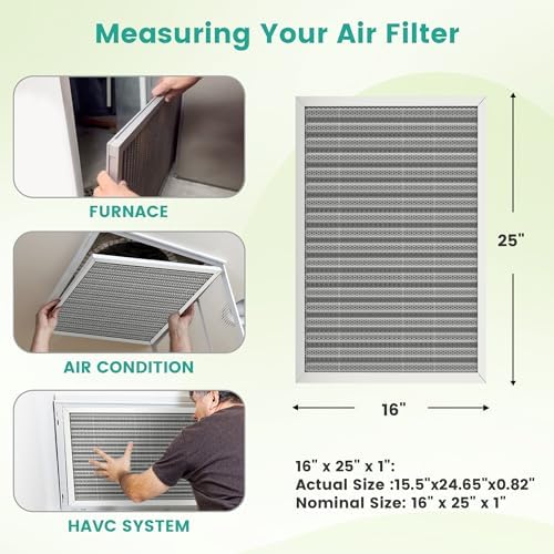 16x25x1 HVAC Furnace Air Filter, Reusable Washable Electrostatic Furnace Filter, MERV 8, Lasts a Lifetime, Breathe Fresher, Home And Office (Actual Size:15.5x24.65x0.82 Inch) - Image 3