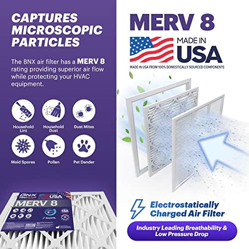 BNX TruFilter 20x25x1 Air Filter MERV 8 (12-Pack) - MADE IN USA – Dust & Pet Defense Electrostatic Pleated Air Conditioner HVAC AC Furnace Filters for Dust, Pet, Mold, Pollen MPR 600 – 700 & FPR 5 - Image 3