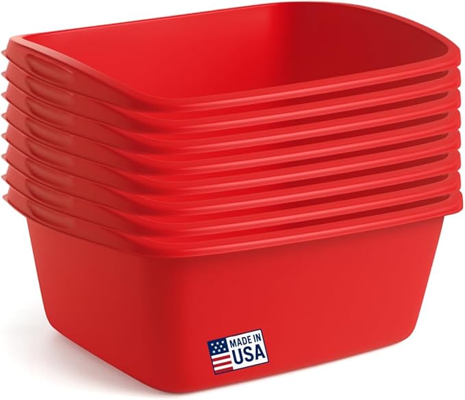 Dish Pans for Kitchen Sink, Plastic Tub Dishpan Wash Basin and Foot Bath for Soaking Feet, Wash Bucket for Washing and Storage Cleaning Supplies - 12 Quarts - Heavy Duty (Red, 8)
