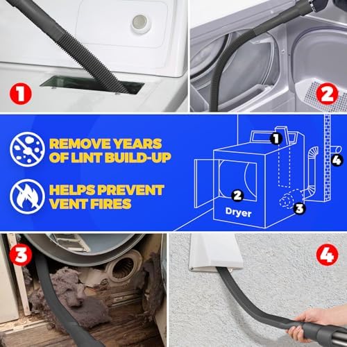 Holikme Dryer Vent Cleaner Kit 2Pack - Lint Vacuum Attachment & Brush | Black Dryer Vent Vacuum Hose Attachment & Brush Reach Deep Traps - Remove Hidden Lint, Speed Drying & Reduce Fire Risk - Image 5
