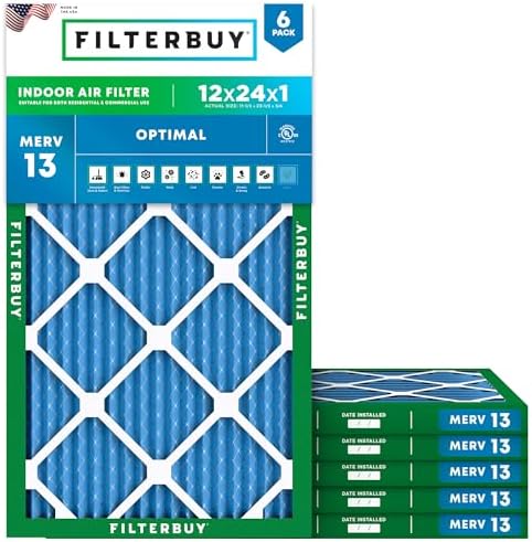 Filterbuy 12x24x1 Air Filter MERV 13 Smoke & Allergy Defense (6-Pack) by Filterbuy