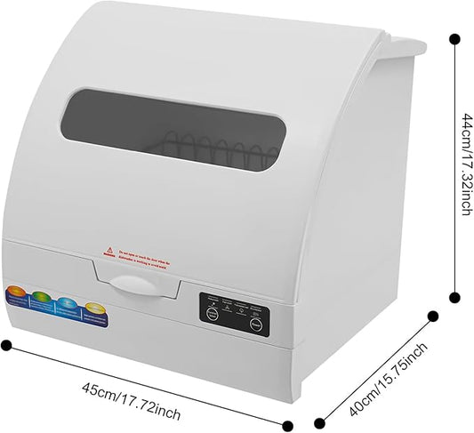 Portable Countertop Dishwasher, 4 Washing Programs Neutral Freestanding Dishwasher with 9L Built-in Water Tank, 1200W 360° Spraying Water Compact Dishwasher for Homes (1200W All White)