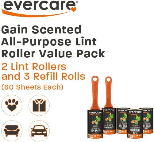Evercare Gain Scented All-Purpose Lint Roller Value Pack with 2 Lint Rollers and 3 Refill Rolls, 60 Sheets Each - Image 2