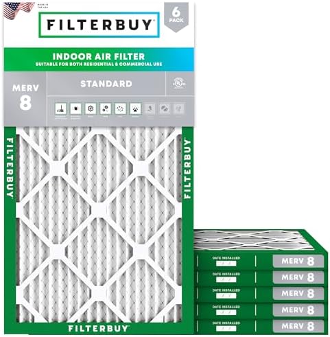 Filterbuy 13.25x22.75x1 Air Filter MERV 8 Dust & Allergy Defense (6-Pack) by Filterbuy