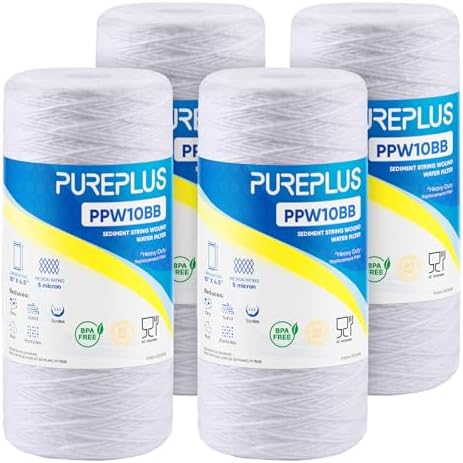 PUREPLUS 5 Micron 10 x 4.5 Whole House Water Filter for Well Water 4 Pack by PUREPLUS