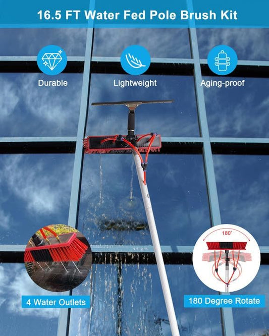 16.5ft Solar Panel Cleaning Brush & Squeegee, 2 Dusting Brush, Lightweight & Extendable Poles, Water Fed Poles Kit, Upgrade Window Washing Equipment