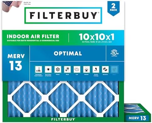 Filterbuy 10x10x1 Air Filter MERV 13 Smoke & Allergy Defense (2-Pack) by Filterbuy