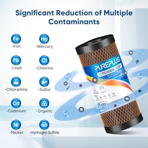 PUREPLUS 10"x4.5" Whole House Water Filter, Carbon & KDF, 5 Micron, 3 Pack - Image 6