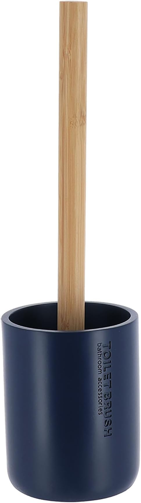 Compact Navy Blue Toilet Brush and Holder Set with Natural Bamboo Handle - Durable Toilet Bowl Brush for Deep Bathroom Cleaning