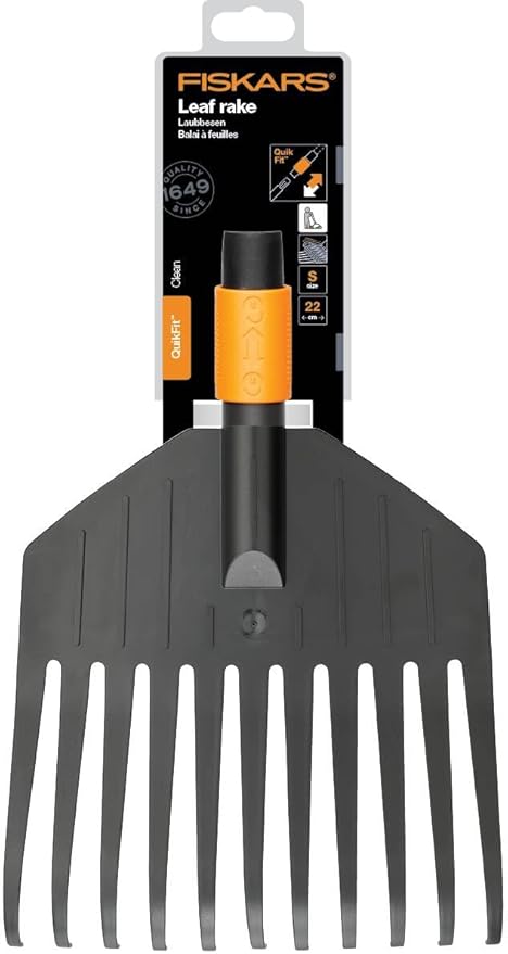 Fiskars Leaf Broom, Tool Head, Small, 11 Tines, Width: 21.3 cm, Plastic Tines, Black/Orange, QuikFit, 1000659
