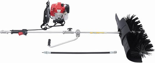 Handheld Sweeper 52CC 2 Stroke Gasoline Power Sweeper Outdoor Sweeping Broom 2.3HP Walk Behind Sweeper Cleaner 20.5'' Turf Lawns Driveway Grass Sweeping Cleaning Tool