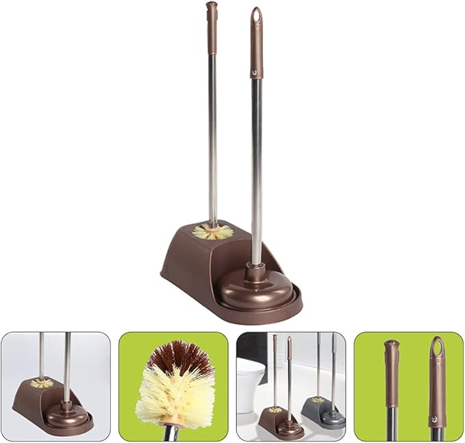 DOITOOL Toilet Brush and Plunger Set with Long Ergonomic Handle for Deep Cleaning Bathroom Toilets Non-Slip Grip Toilet Cleaning Tools for Home Maintenance 20.5 Inch Length