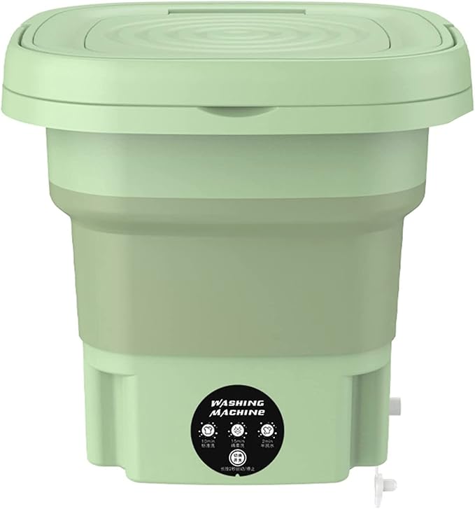 Walbest Mini Portable Washing Machine, 8L Foldable Small Washers Machine for Baby Clothes, Underwear, 2-in-1 Washing Machine & Spin Dry Folding Travel Laundry Tub for Cleaning Sock Small Rags Green U