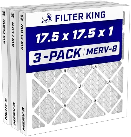 Filter King 17.5x17.5x1 Air Filter MERV 8, AC Furnace Filters (3-Pack) by FilterKing