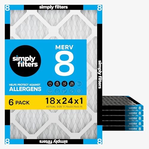 Simply 18x24x1 Air Filter, Merv 8, 6 Pack, For Home AC Furnace & HVAC (Actual Size: 17.75"x23.75"x0.75") DUST, Pet, & Allergy Control by SimplyFilters