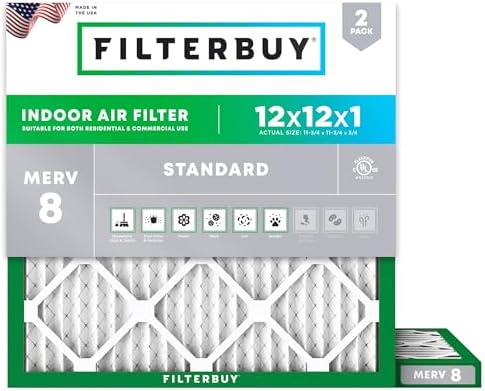 Filterbuy 12x12x1 Air Filter MERV 8 Dust & Allergy Defense (2-Pack) by Filterbuy