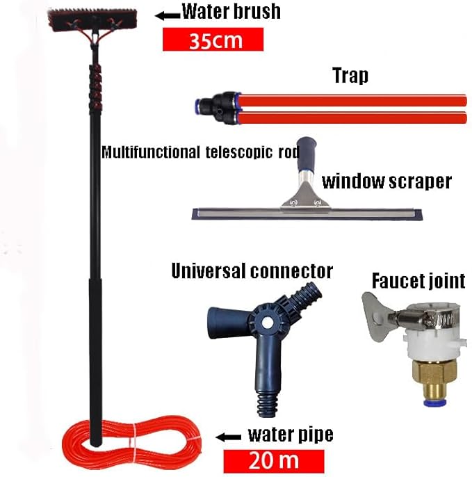 Window Cleaning Pole,High-Altitude Cleaning Brushes,Water Fed Telescopic Brush Conservatory Roof Cleaning Tools for Photovoltaic Panel Cleaning,35cm Brush Head,7.2m