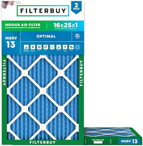Filterbuy 16x25x1 Air Filter MERV 13 Smoke & Allergy Defense (2-Pack) by Filterbuy