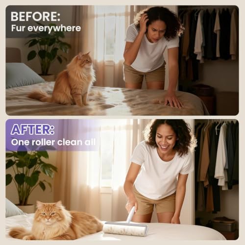 DELOMO 9.45” Large Lint Roller for Pet Hair, Long & Short Handles, 2 Packs | 360 Extra Sticky Sheets Total, Long Handle for No-Bend Cleaning Floors & Carpets, Short Handle for Couches & Furniture - Image 5