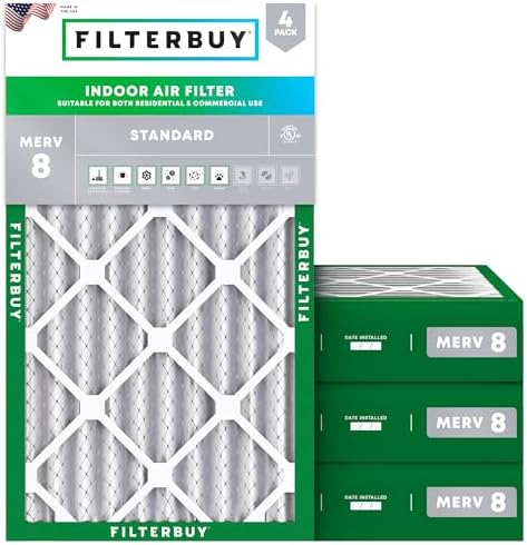 Filterbuy 12x20x4 Air Filter MERV 8 Dust & Allergy Defense (4-Pack) by Filterbuy