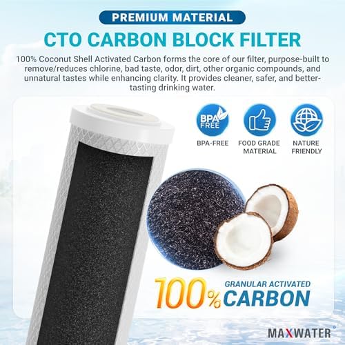 Max Water 5 Micron 10 x 2.5 Carbon Water Filter Cartridge CTO Whole House Water Filter Replacement Compatible with FXWTC, WHEF-WHWC, SCWH-5, 4-Pack - Image 3