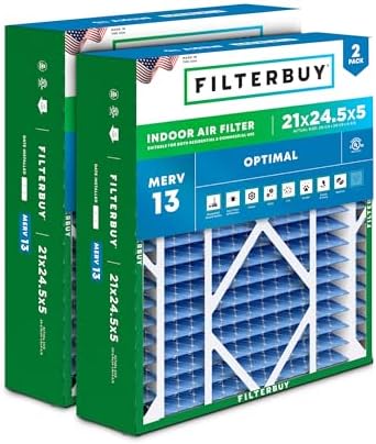 Filterbuy 21x24.5x5 Air Filter MERV 13 Smoke & Allergy Defense (2-Pack) by Filterbuy