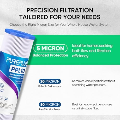PUREPLUS 5 Micron 10"x2.5" Whole House Pleated Sediment Filter PPL10 4 Pack - Image 3