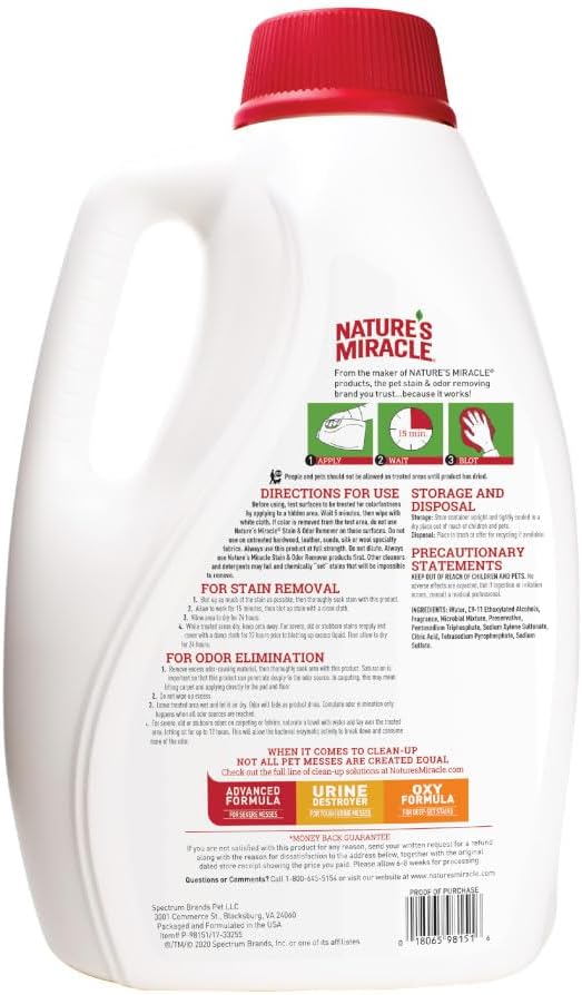 Nature’s Miracle® Stain & Odor Remover, Tough on Dog Urine, Feces, Vomit, Drool and Other Organic Stains and Odors, 1 Gallon
